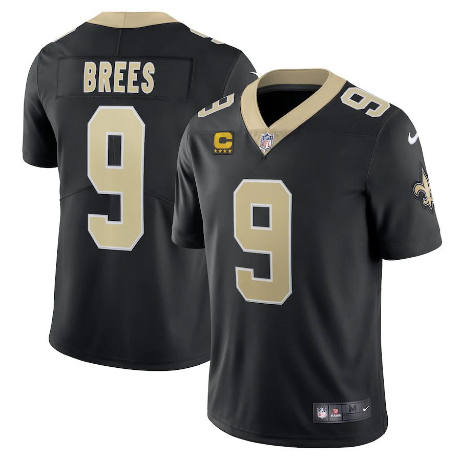 Men New Orleans Saints #9 Drew Brees Nike Black Captain Vapor Limited NFL Jersey